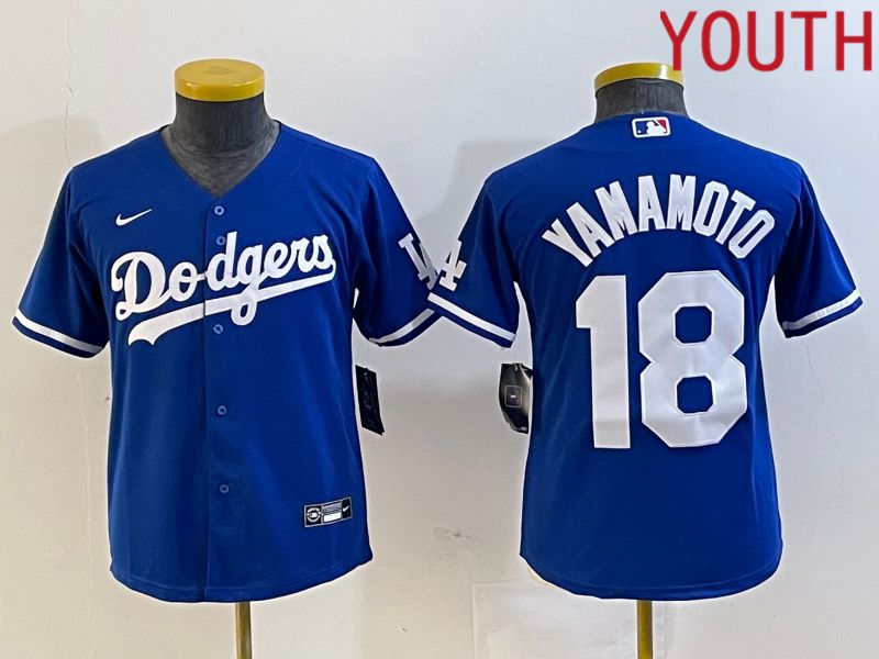 Youth Los Angeles Dodgers #18 Yamamoto Blue Nike Game MLB Jersey style 1->youth mlb jersey->Youth Jersey